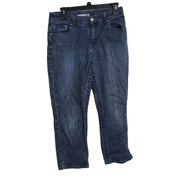Chico's .5 (Small)Platinum Sandra Crop Capri Blue Denim Jean Vintage Distressed - Picture 1 of 8